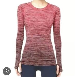 This is a Lululemon Swiftly Tech Long Sleeve Crew shirt in a red ombre colorway.